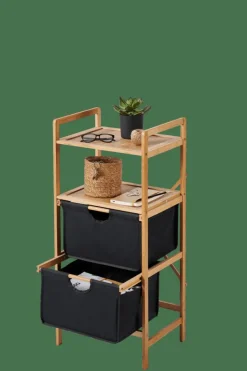 CASA BAMBOO Mobile Con 2 Cassetti Nero, Naturale- Cassettiere