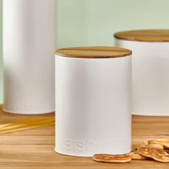 CASA NAGINI Contenitore Per Biscotti Bianco, Naturale- Contenitore Per Alimenti|Scatole Conserva Vivande