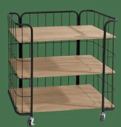 CASA OSLO Carrello 3 Mensole Nero, Naturale- Carrelli|Scaffali Da Parete