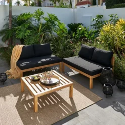 CASA PAULETTE Tavolo & Pouf Lounge Naturale- Tavolini Da Giardino|Set Lounge
