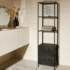 CASA PHARMA Scaffale Da Parete Con 2 Cassetti Nero- Scaffali Da Parete