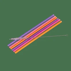 CASA SLURP Set Di 6 Cannucce Riutilizzabili Mix Di 3 Colori Arancione, Viola, Rosa- Accessori Per Cocktail
